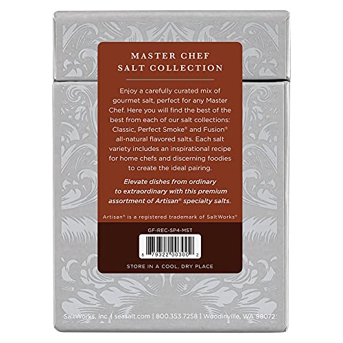 Master Chef Salt Collection, Featuring All-Natural Black Truffle Sea Salt, Yakima Applewood Smoked Salt, French Fleur De Sel & More, Box Of 6 Recipe Cards & Salts